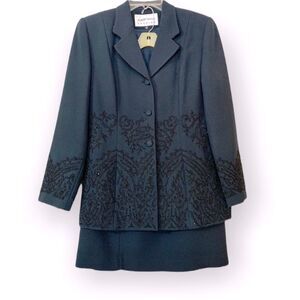 Albert Nipon Evening Dress Suit w/skirt Sz 10 Dusty Blue w/Black embellishments